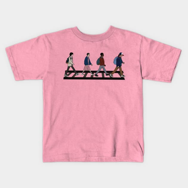 Stranger Abbey Road Kids T-Shirt by Smidge_Crab